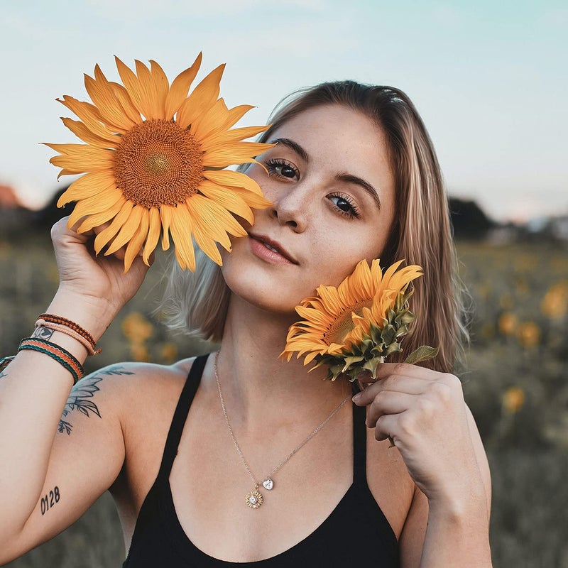 MONOZO Initial Sunflower Necklace for Women Trendy, 14k Gold Plated Sunflower Necklace Pendant CZ Heart Letter Initial Necklace You are My Sunshine Gifts Sunflower Jewelry A - Image 3